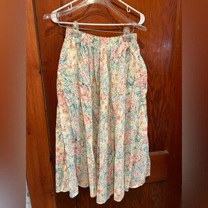 L.L. Bean Green and Pink floral Maxi A-Line Skirt